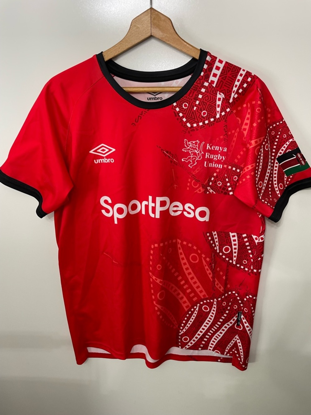 Umbro Kenya Rugby Union Short Sleeve Shirt Red Jersey Mens L Blokecore Sports